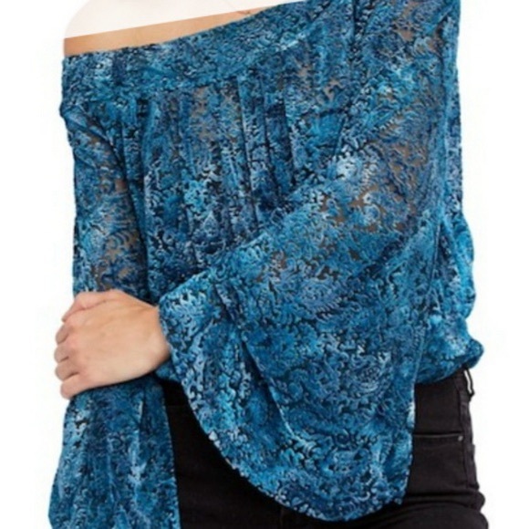 Free People Ginger Berry Sheer Top Burnout Velvet Women’s Medium Midnight Lagoon - Picture 2 of 12